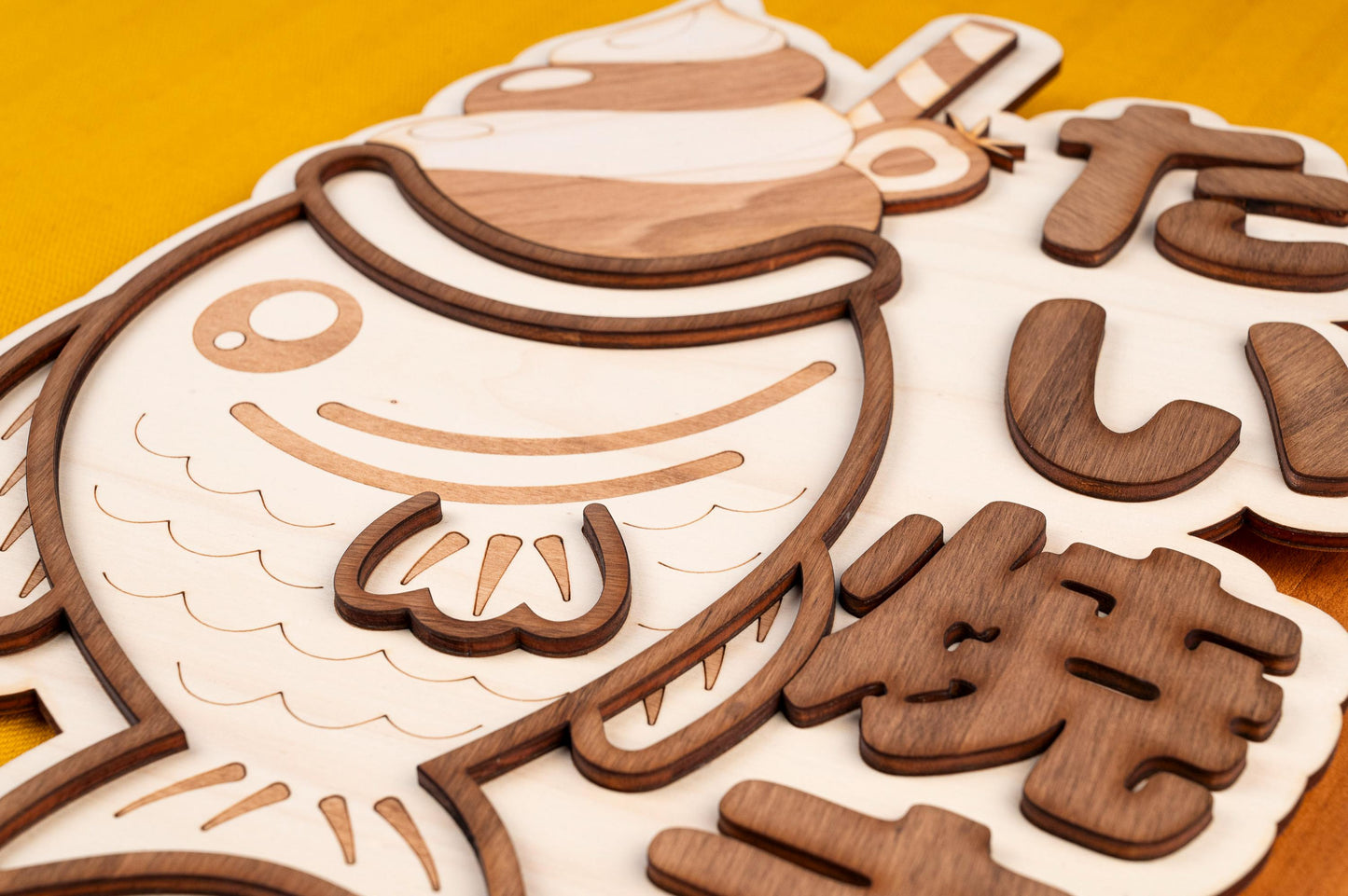 Décoration murale bois Taiyaki – Art mural cuisine japonaise vintage – Gaufre poisson dessert asiatique geek – Rétro Kawaii Harajuku
