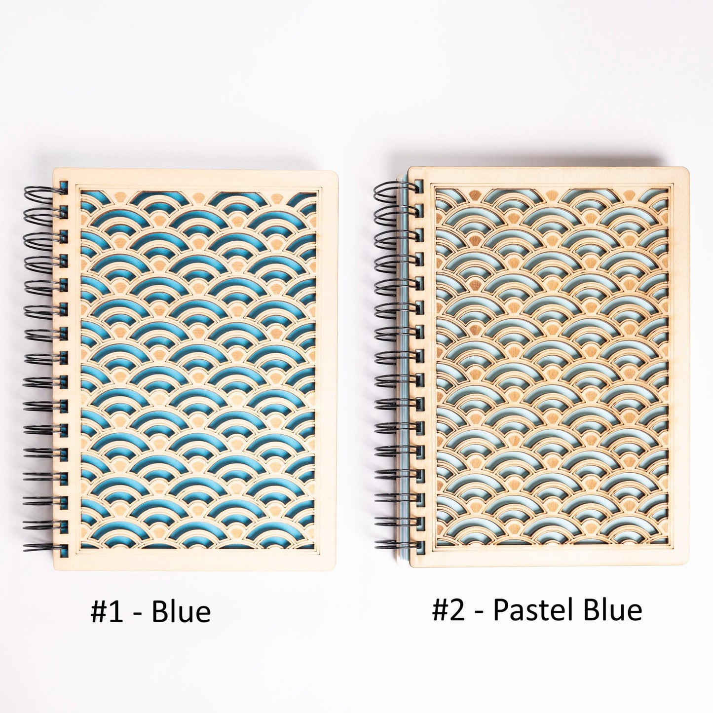 A5 light wood notebook – Refillable bullet journal – Traditional Japanese wave pattern – Made in France