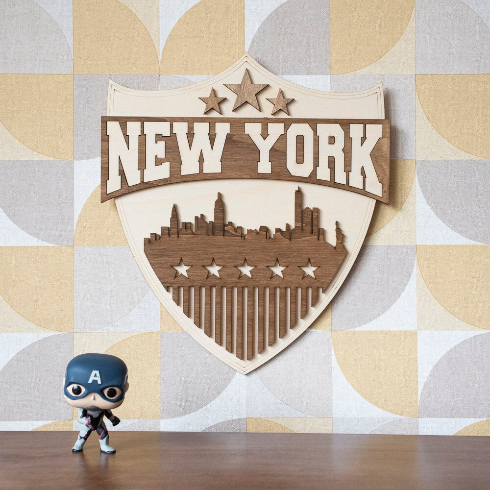 New York Wooden Wall Decor - USA Skyline - Big Apple American Style Vintage Retro Sign