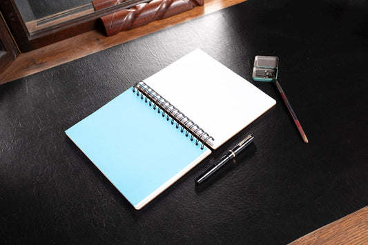 A5 light wood notebook – Refillable bullet journal – Traditional Japanese wave pattern – Made in France