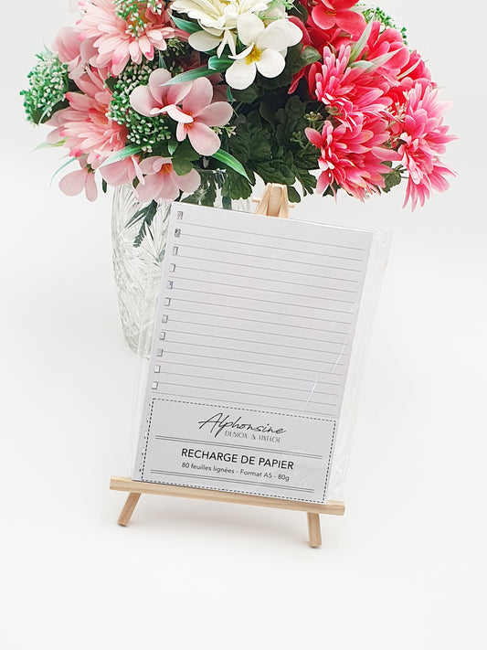 Recharge papier ligné A5 – 80 feuilles (160 pages) – Papier 80g