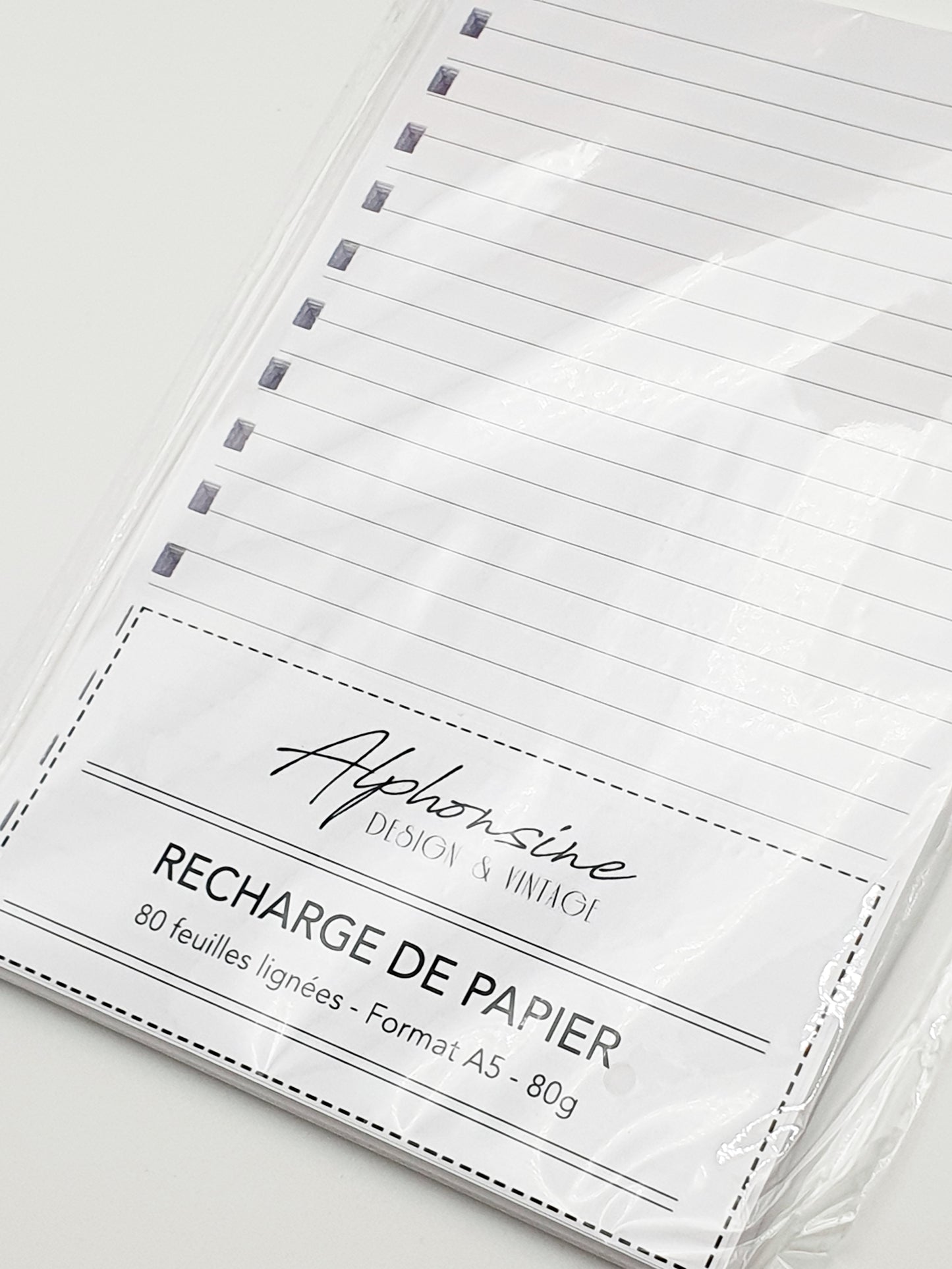 Recharge papier ligné A5 – 80 feuilles (160 pages) – Papier 80g