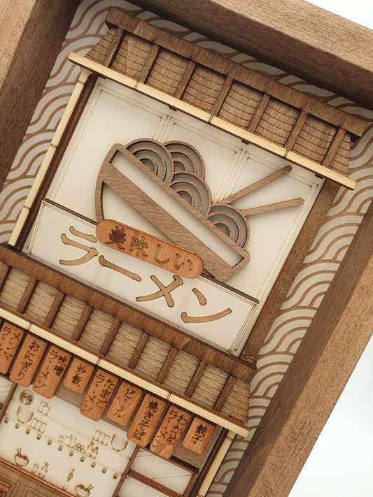 Tableau en bois boutique de ramen – Décoration murale japonaise urbaine