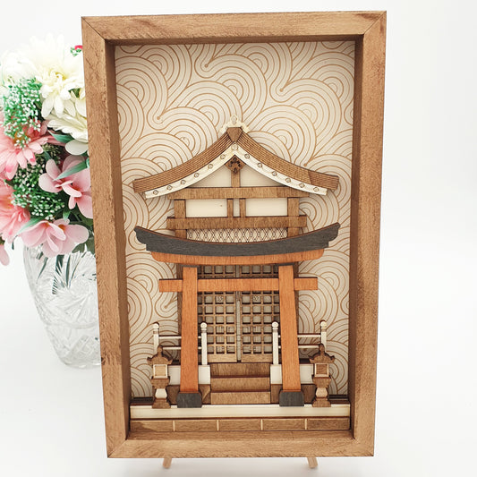 Tableau décoratif en bois – Temple Japonais - Sanctuaire Shinto – Décoration murale artisanale inspirée du Japon