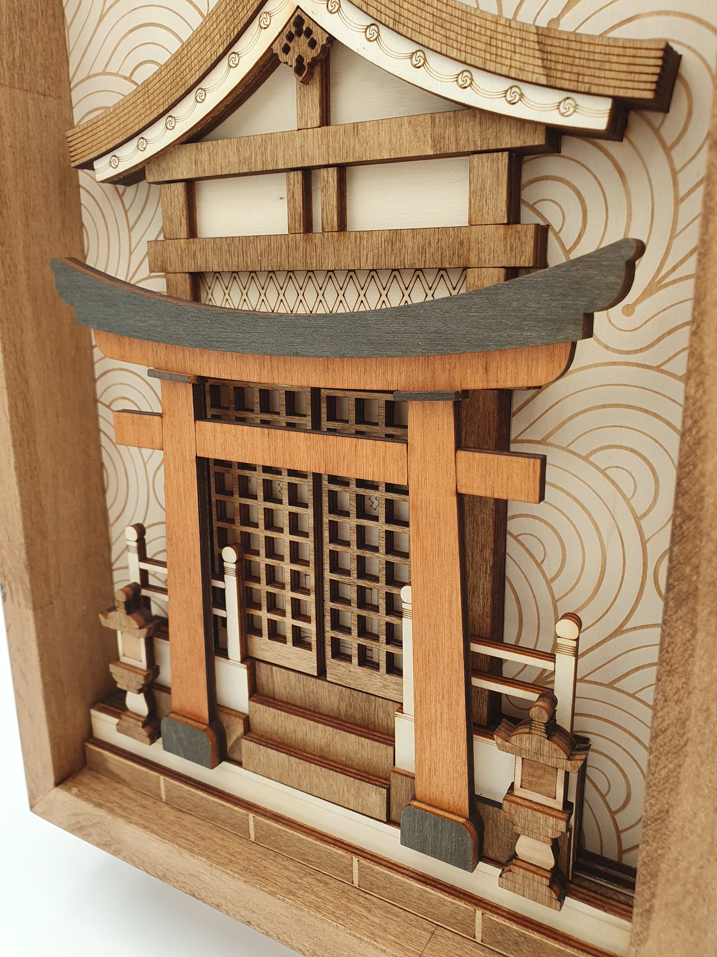 Tableau décoratif en bois – Temple Japonais - Sanctuaire Shinto – Décoration murale artisanale inspirée du Japon