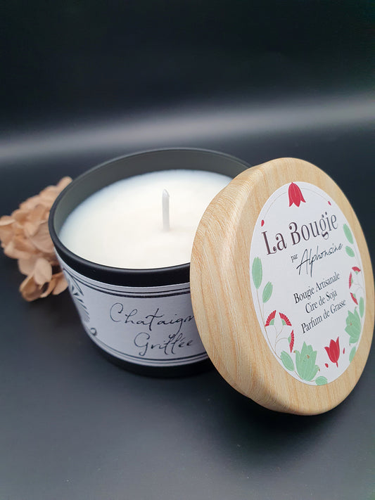 Bougie parfumée Chataigne Grillée – Black Edition | Cire de soja naturelle | Fabriquée en France