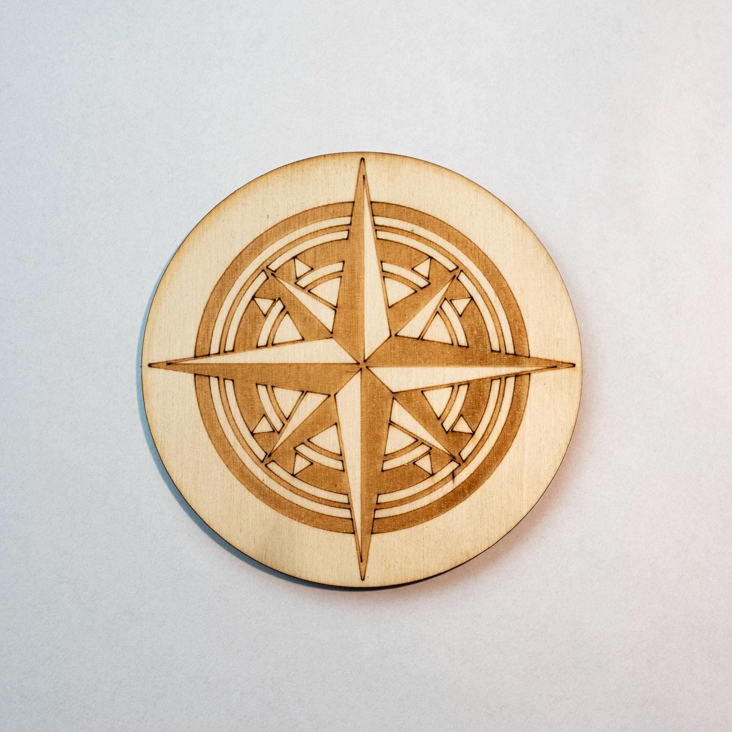 Set of 6 wooden "Rose des Vents" coasters with storage holder - Retro vintage steampunk style - Travel, navigation and boating