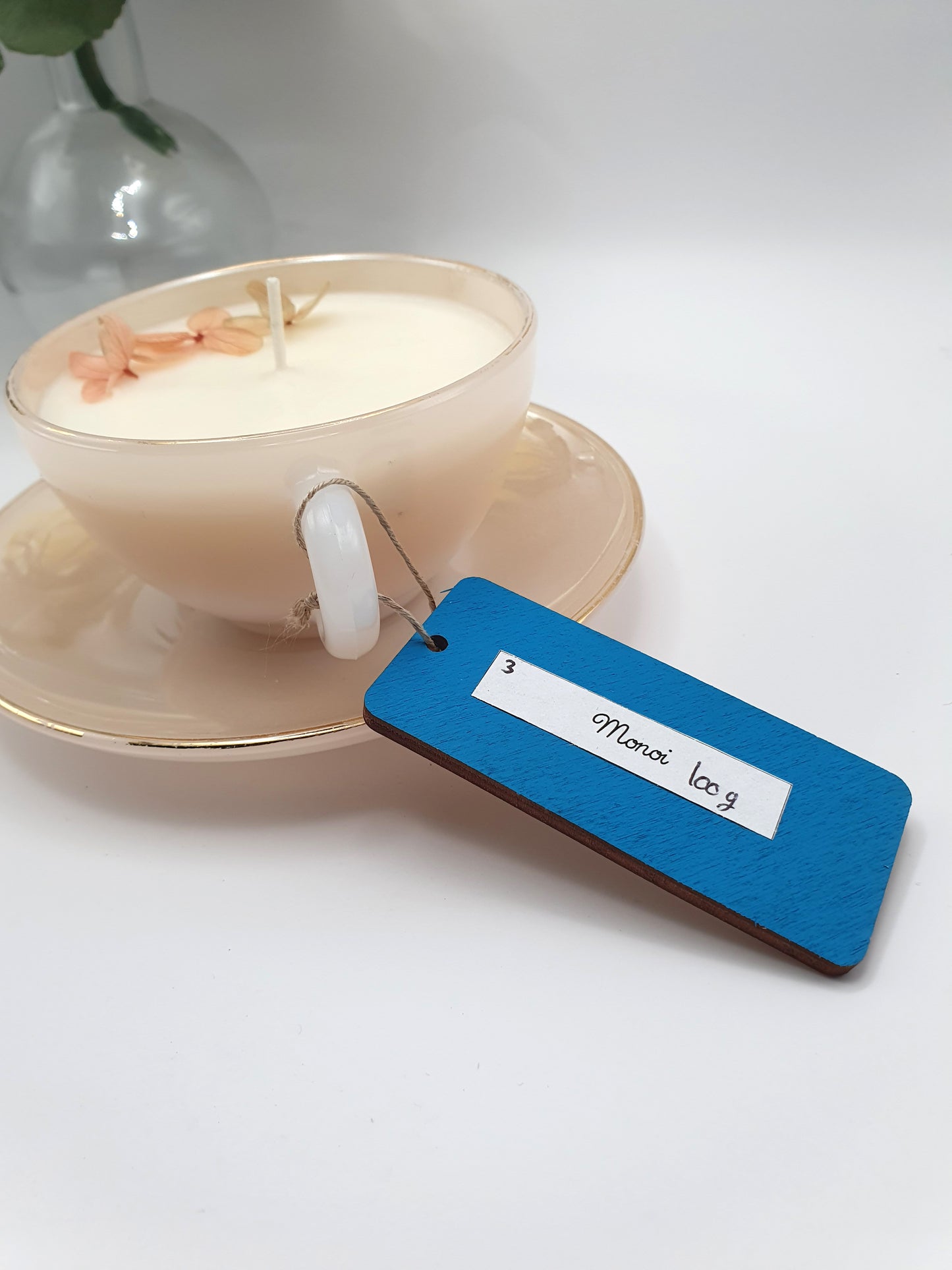 Bougie parfumée Monoï 100g – Tasse Arcopal vintage avec soucoupe – Bougie artisanale en cire de soja végétale - 3