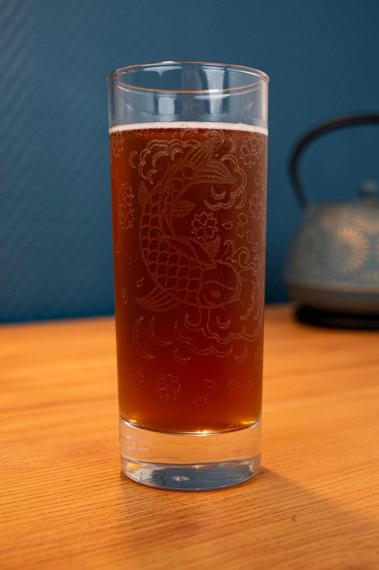 Japanese koi carp engraved glass Lucky fish – 33cl Asian Zen style glass – Laser craftsmanship Made in France