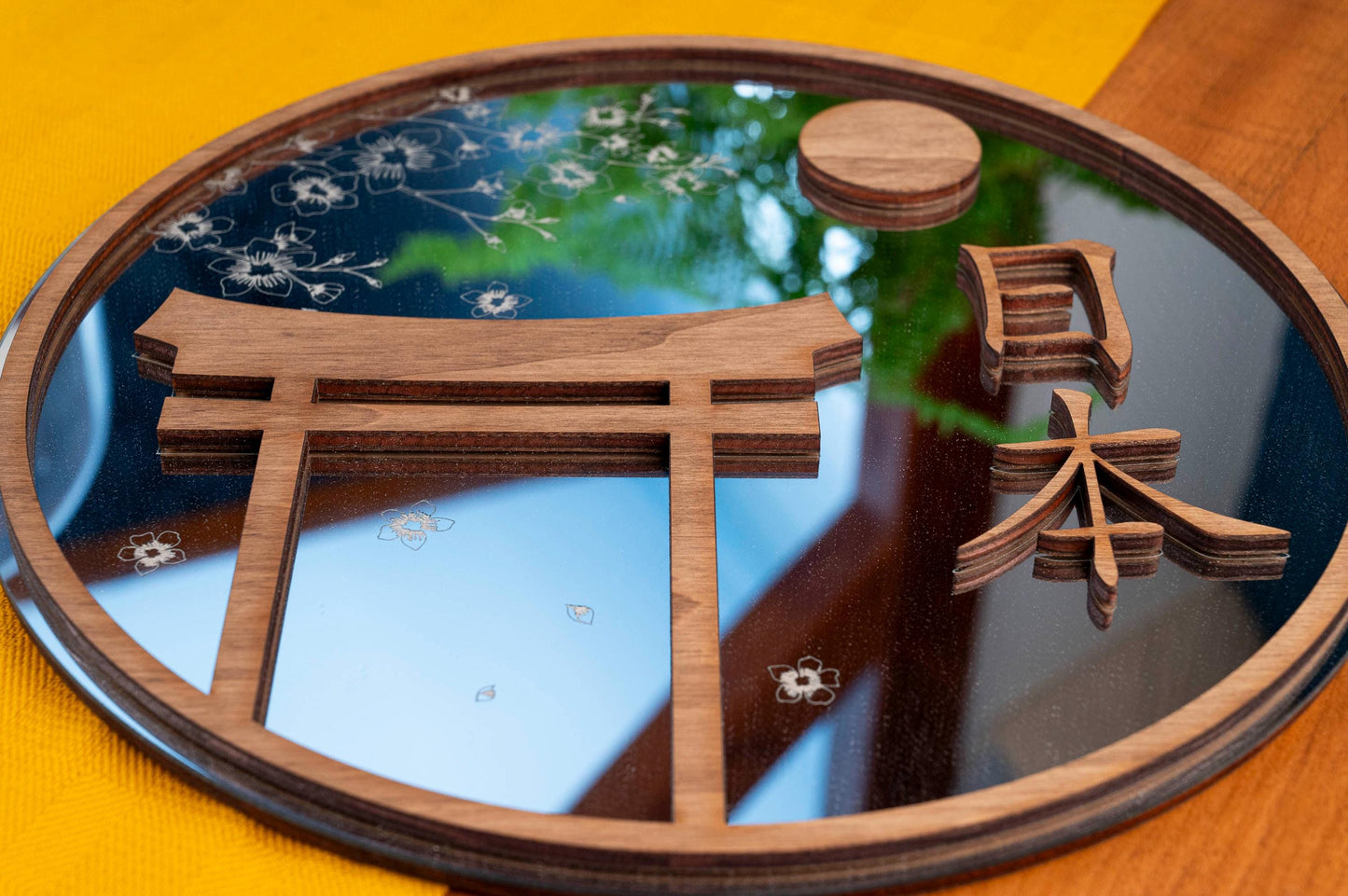 Japan Nihon Mirror - Wooden wall decoration traditional culture torii sakura garden cherry blossoms nature