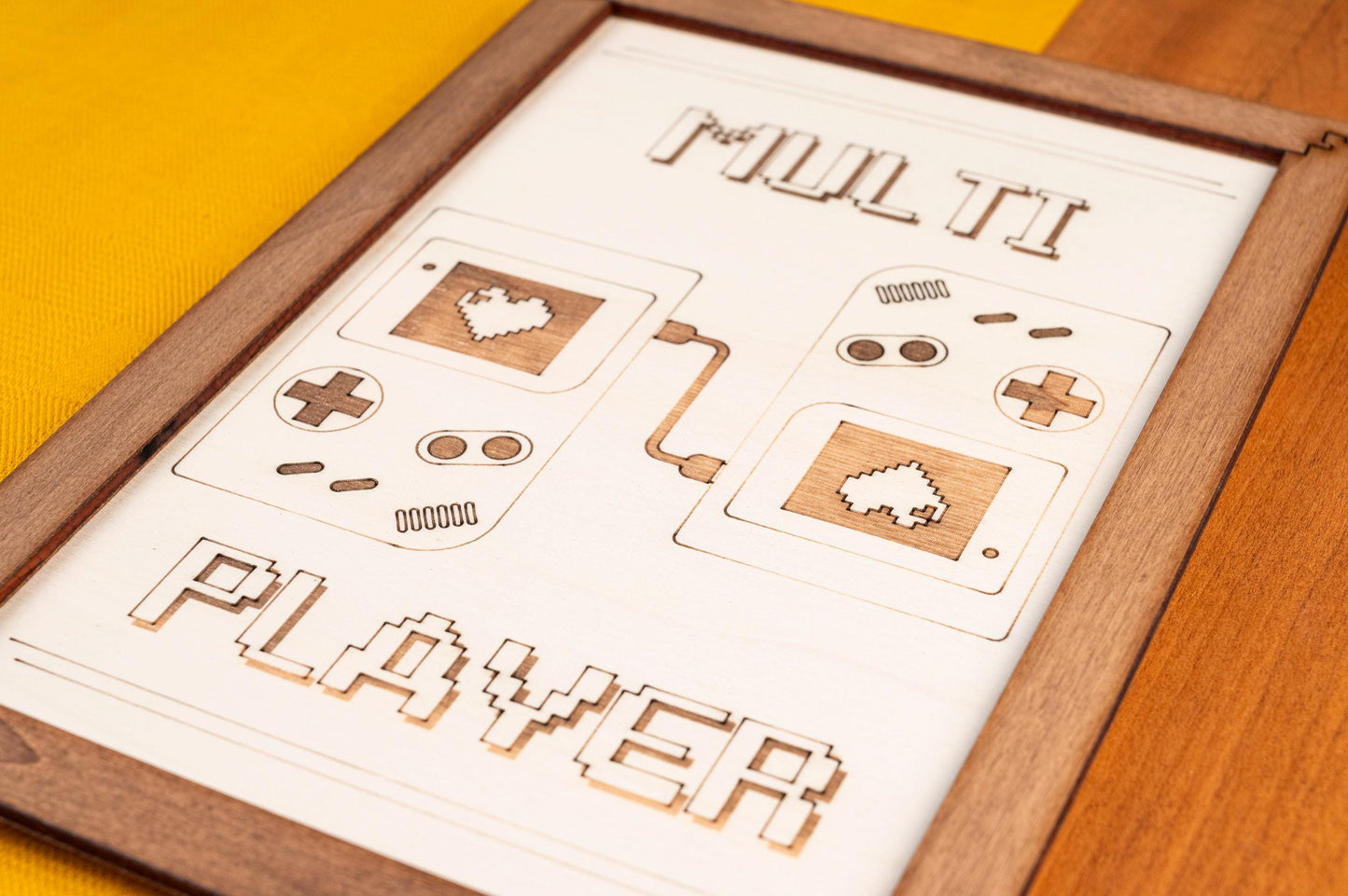 Tableau décoratif Multi Player en bois – Rétro gaming 8-bit – Cadeau geek couple Saint-Valentin vintage