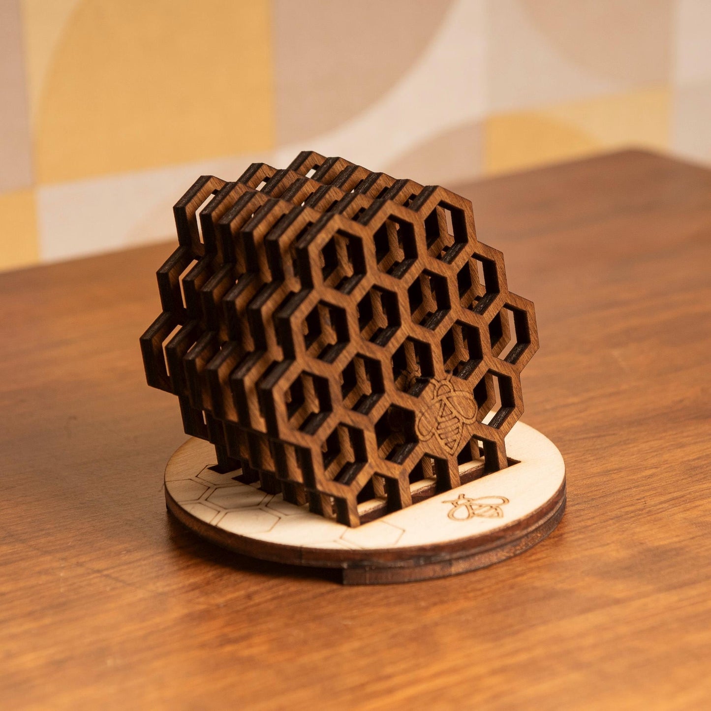 Set of 6 honeycomb bumblebee wood coasters retro vintage hexagonal housewarming gift box beekeeping whiskey