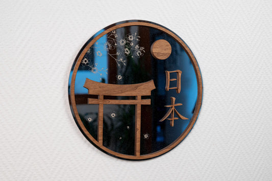 Japan Nihon Mirror - Wooden wall decoration traditional culture torii sakura garden cherry blossoms nature