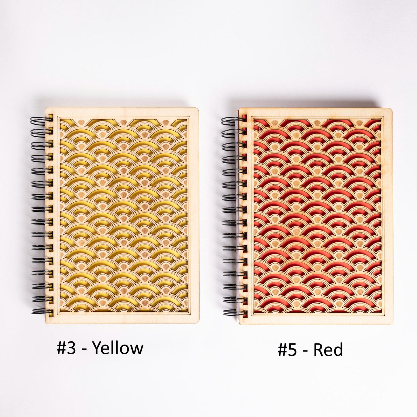 A5 light wood notebook – Refillable bullet journal – Traditional Japanese wave pattern – Made in France