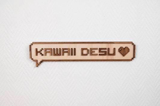 Kawaii Desu Wood Wall Decor – Cute Retro Pixel Art Bubble – Japanese Geek Otaku Heart Wall Art – Made in France