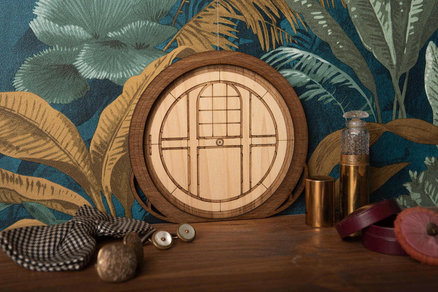 Mini Decorative Wooden Hobbit Door - Lord of the Rings Shire Style Fantasy Wall Decor - Cute Art Nouveau Gift Idea