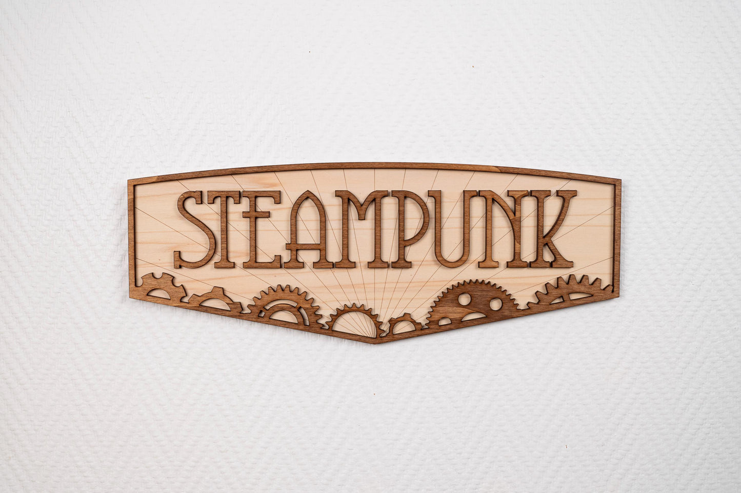 Applique murale bois Steampunk – Décoration rétrofuturiste inspirée Bioshock – Plaque murale vintage geek – Art Deco