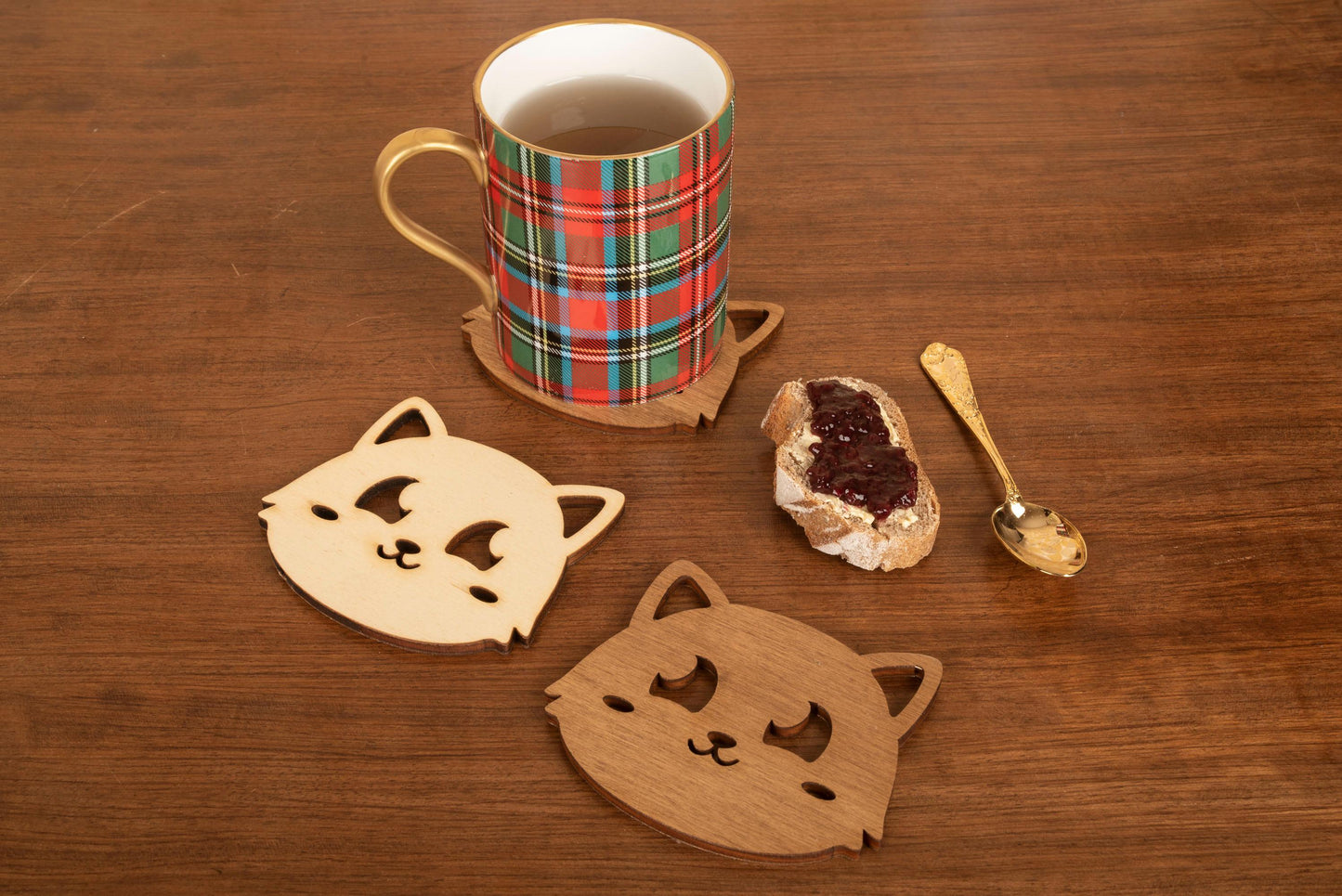 Set of cute reversible cat glass coasters wood kawaii manga anime japanese cute adorable original manga japan kitten cat fan