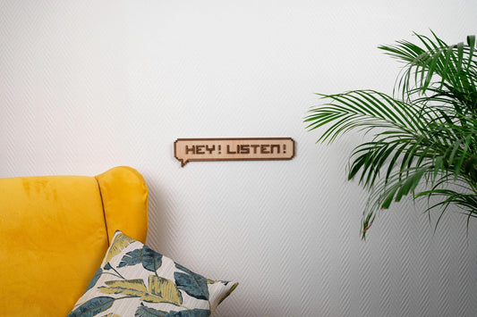Bubble Hey Listen wooden wall decoration gaming room retrogaming Legend of Zelda Navi pixel art gift geek fun vintage