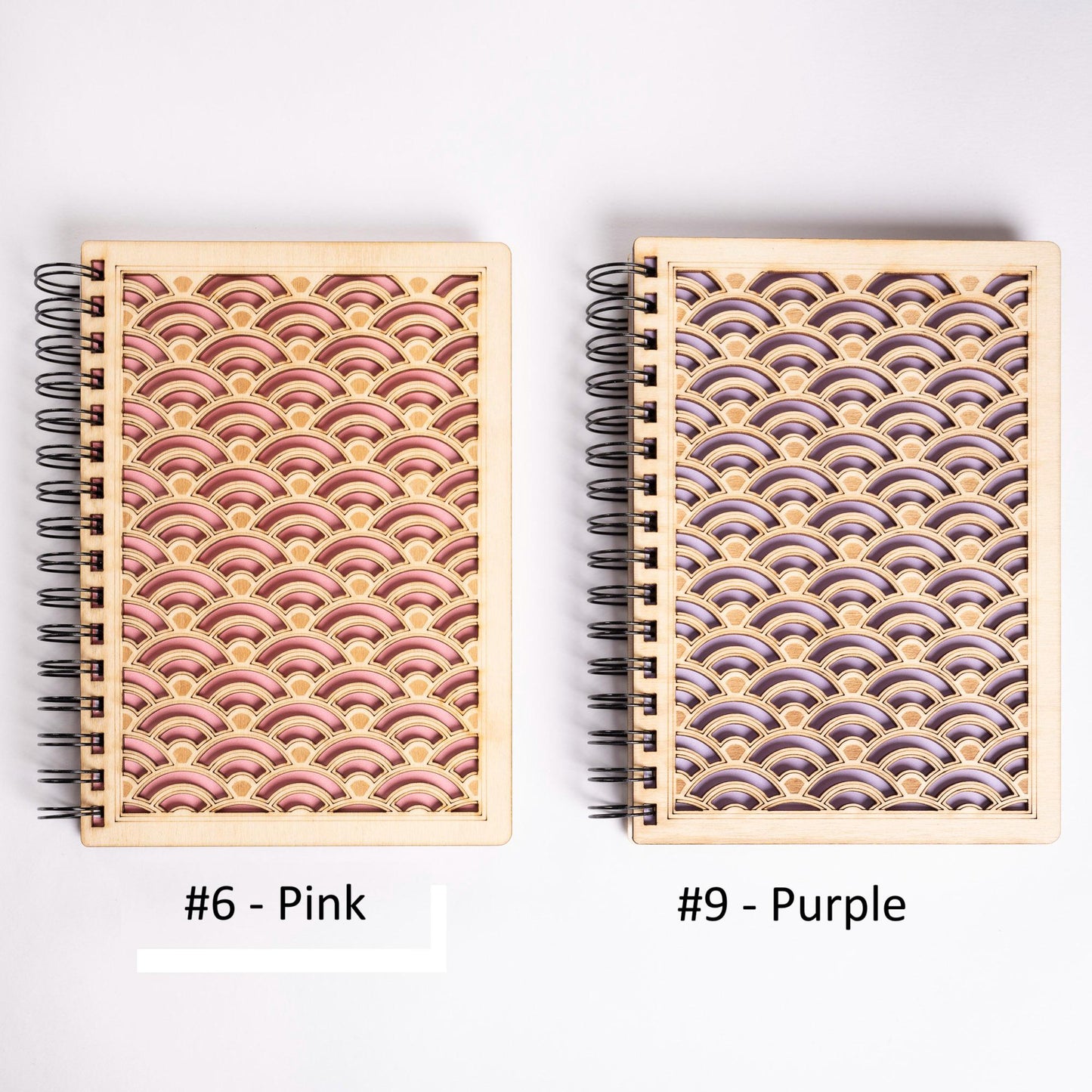 A5 light wood notebook – Refillable bullet journal – Traditional Japanese wave pattern – Made in France