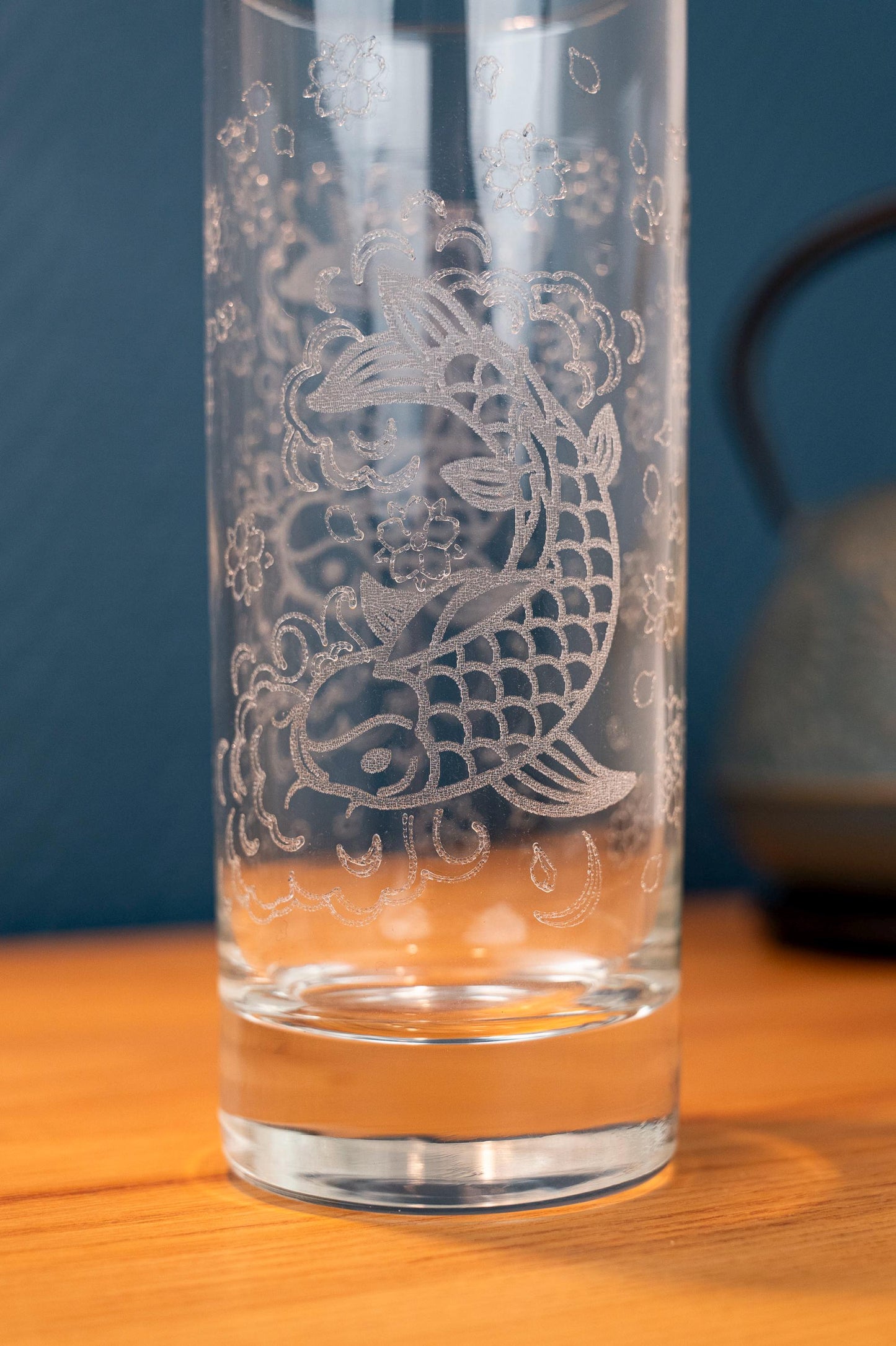 Japanese koi carp engraved glass Lucky fish – 33cl Asian Zen style glass – Laser craftsmanship Made in France