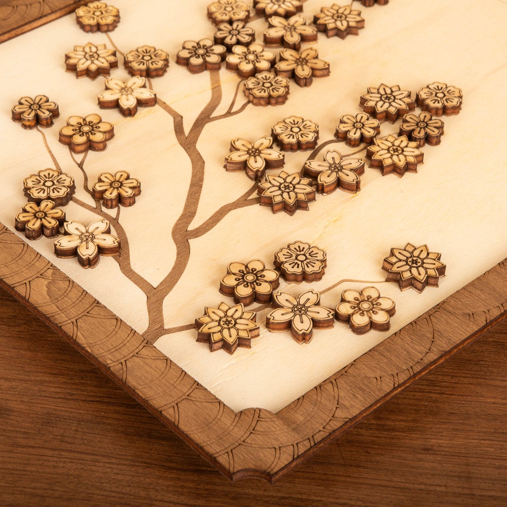 Sakura wood wall decoration – Traditional Japanese cherry blossom painting – Asian Japanese garden Zen wall art