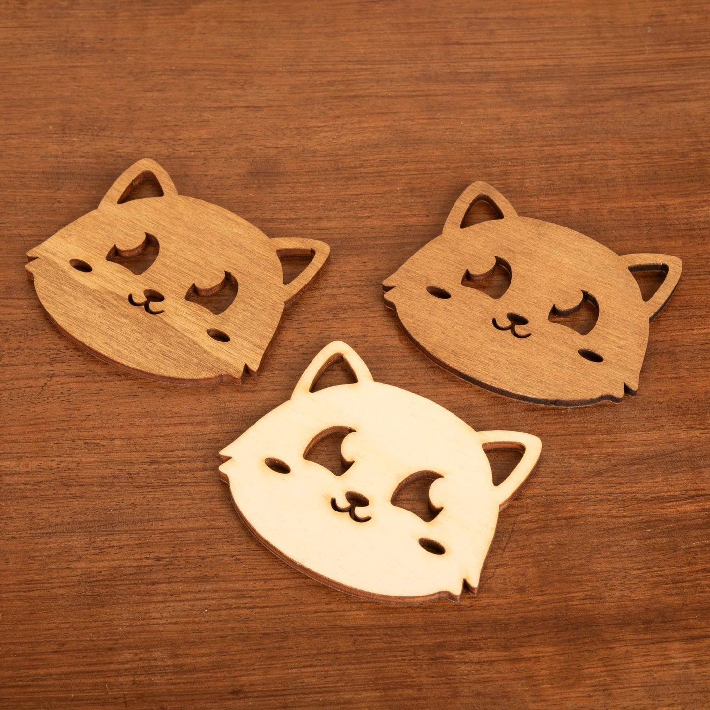 Set of cute reversible cat glass coasters wood kawaii manga anime japanese cute adorable original manga japan kitten cat fan