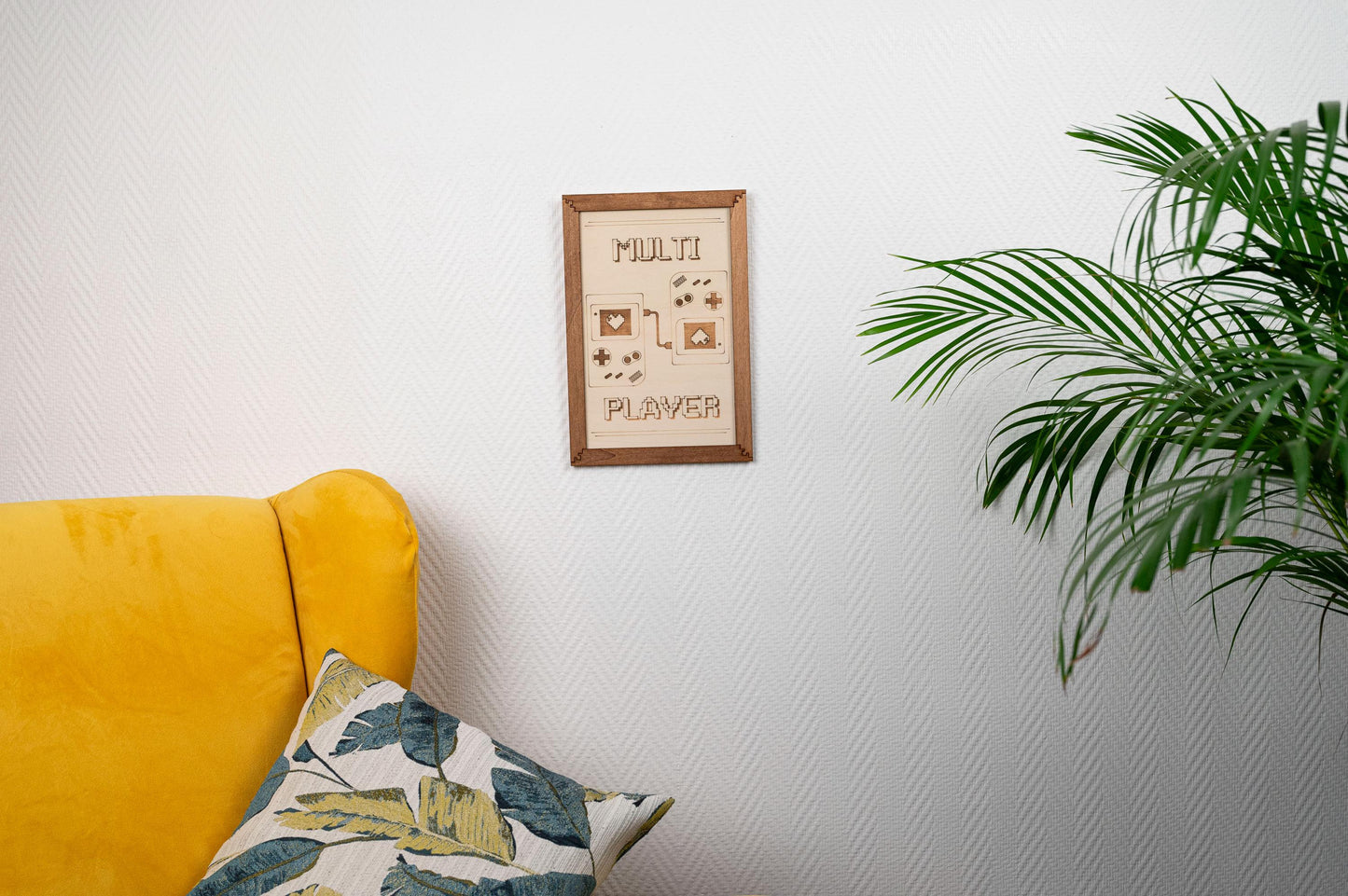 Tableau décoratif Multi Player en bois – Rétro gaming 8-bit – Cadeau geek couple Saint-Valentin vintage