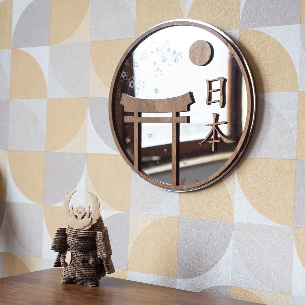 Japan Nihon Mirror - Wooden wall decoration traditional culture torii sakura garden cherry blossoms nature