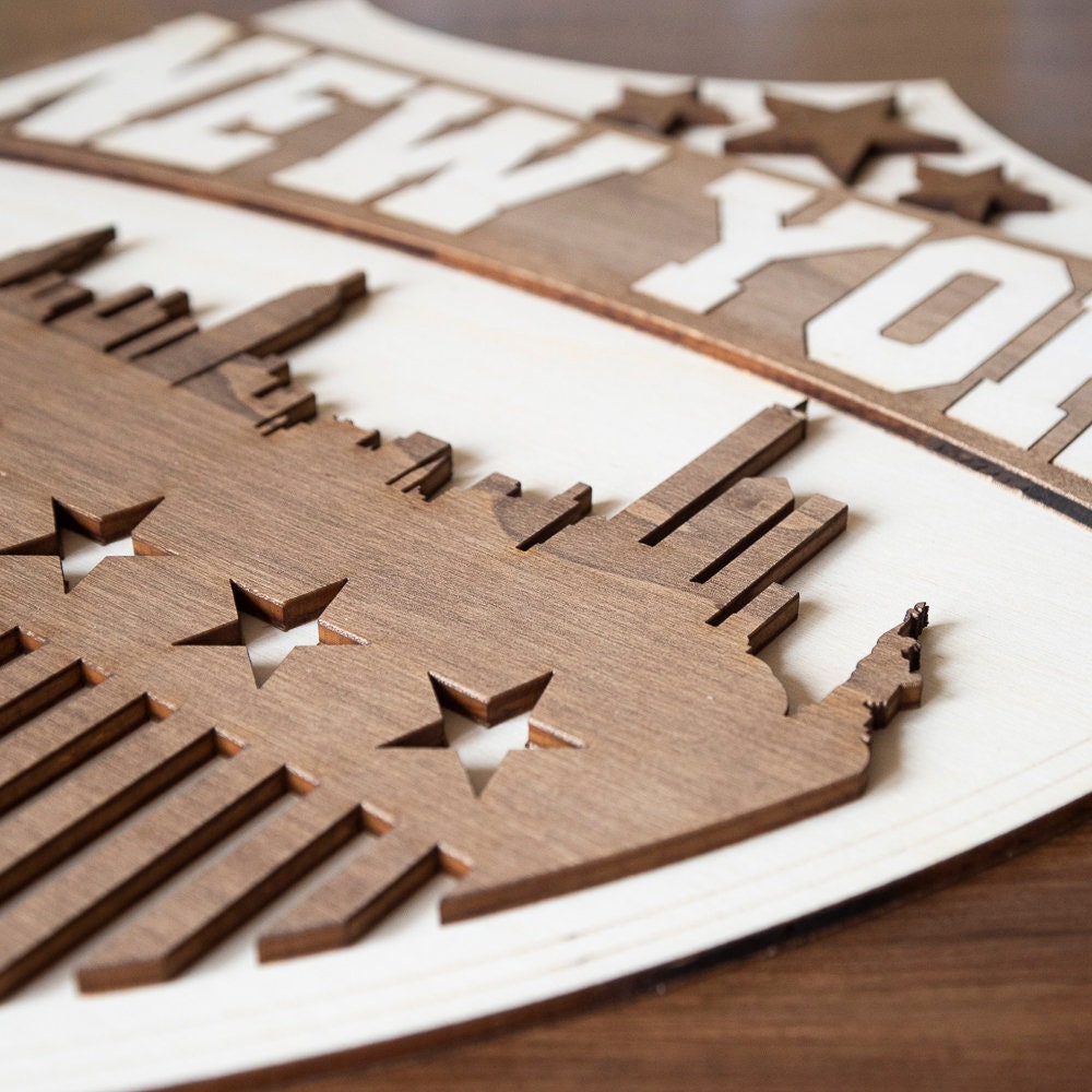 New York Wooden Wall Decor - USA Skyline - Big Apple American Style Vintage Retro Sign