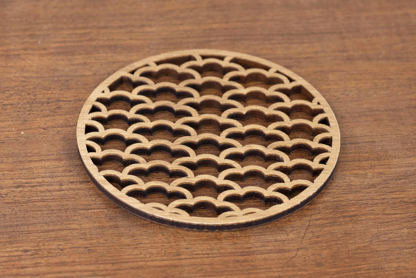 Lot de 3 sous-verres en bois Japon Traditionnel - motifs Sakura Vague Nuage - décoration rétro vintage japonais