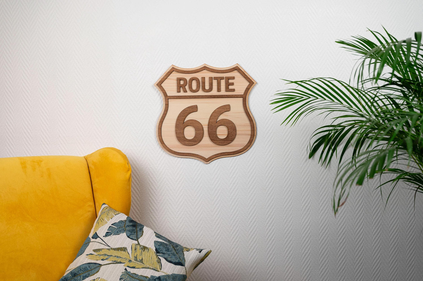 Route 66 wood wall decoration – Vintage USA car road trip sign – Retro American wall art – Made in France