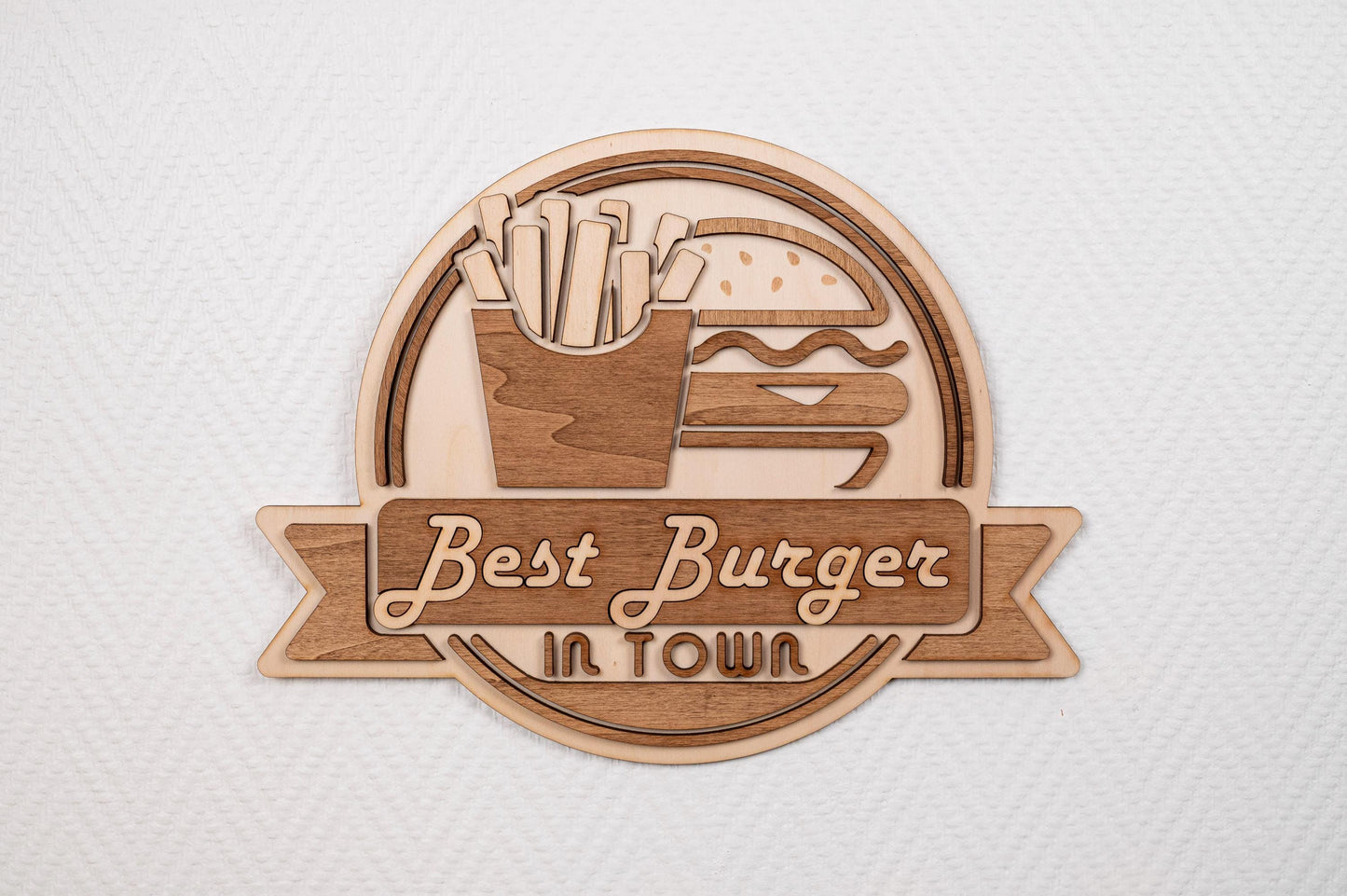 Plaque murale bois Best Burger In Town – Décoration diner rétro vintage USA – Applique murale fast food restaurant américain Made in France