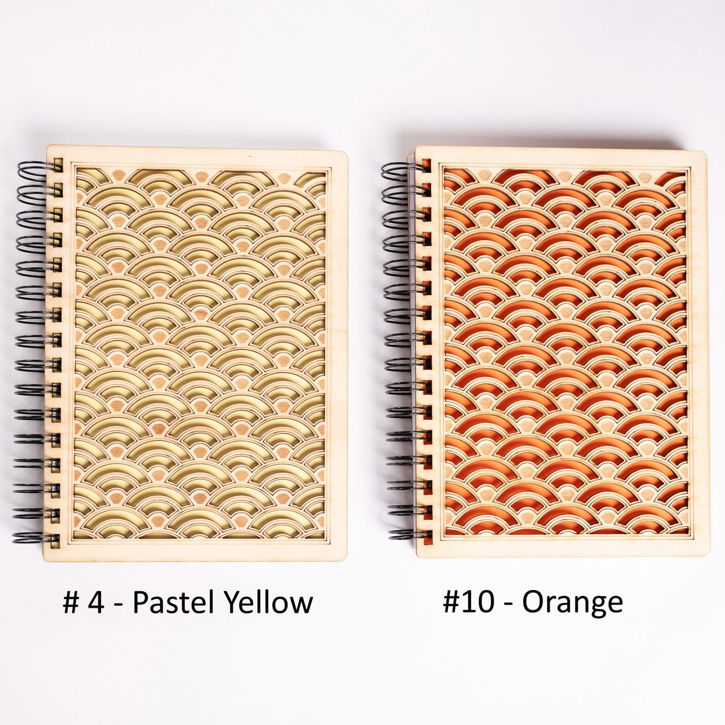 A5 light wood notebook – Refillable bullet journal – Traditional Japanese wave pattern – Made in France