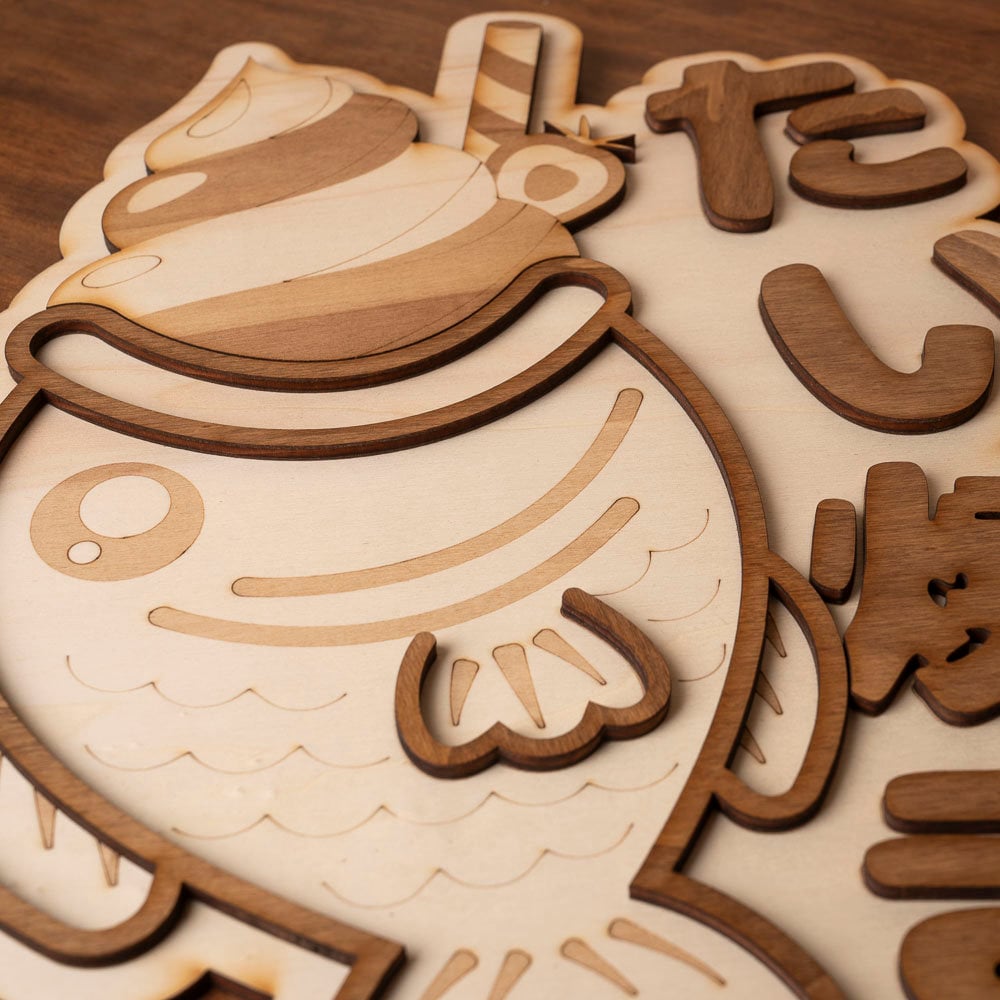 Décoration murale bois Taiyaki – Art mural cuisine japonaise vintage – Gaufre poisson dessert asiatique geek – Rétro Kawaii Harajuku