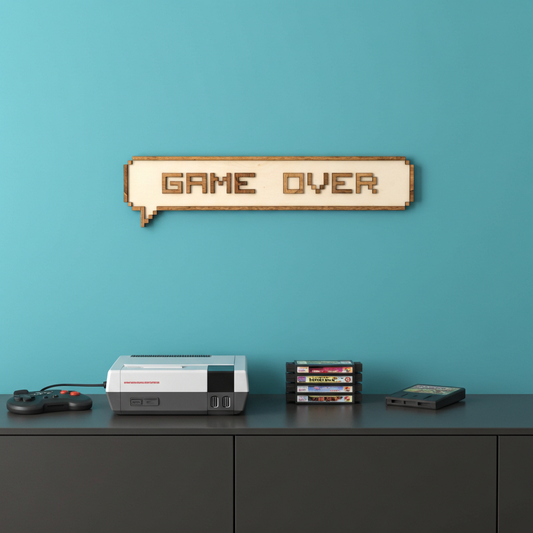 Décoration murale Game Over en bois – Pixel art rétro gaming 8-bit