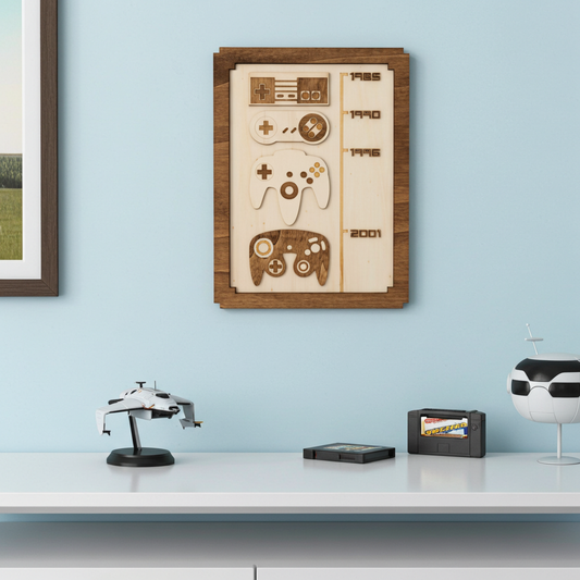 Timeline consoles rétro – Décoration murale bois rétro gaming