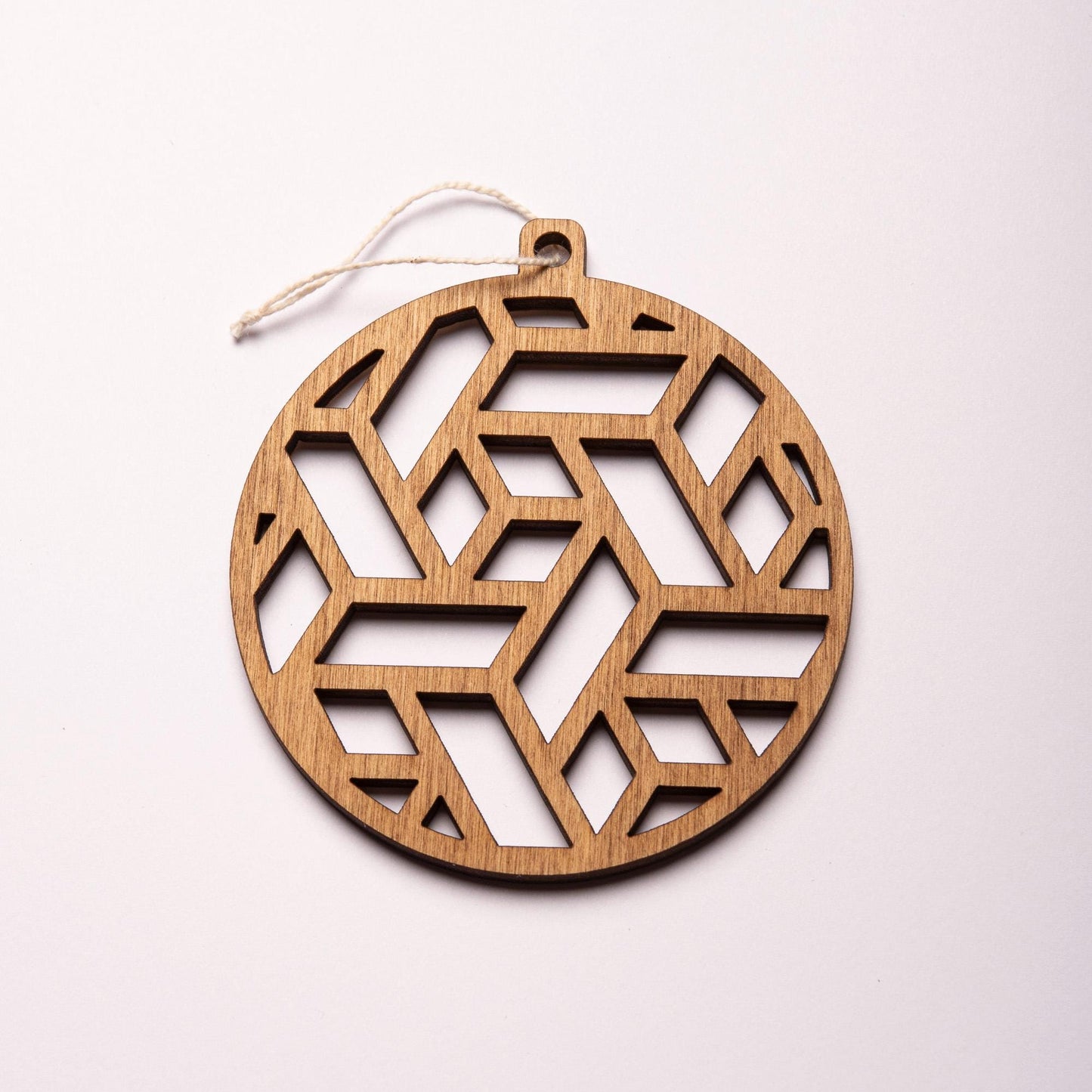 Set of 3 Wooden Christmas Baubles - Modern Geometric Decorations - Laser Cut Plywood Handcrafted Ornaments - Tree Hangings