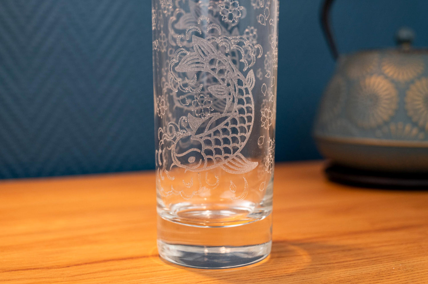 Japanese koi carp engraved glass Lucky fish – 33cl Asian Zen style glass – Laser craftsmanship Made in France