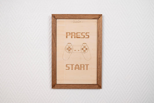 "Press Start" Wooden Wall Art - Retro 8bit Pixel Gaming Decor - Vintage Geek Gift - Playstation Nostalgia 90s Retro Childhood
