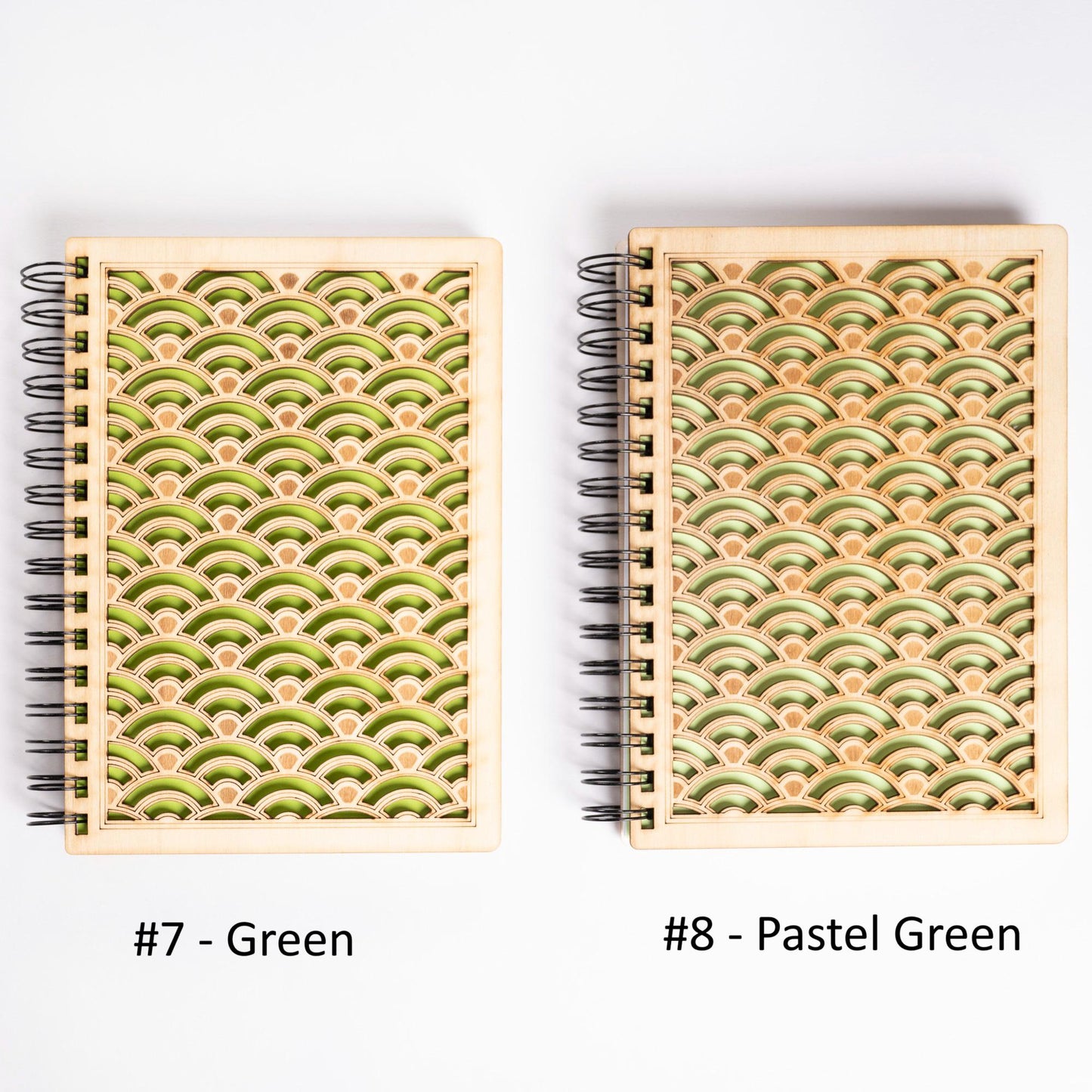 A5 light wood notebook – Refillable bullet journal – Traditional Japanese wave pattern – Made in France