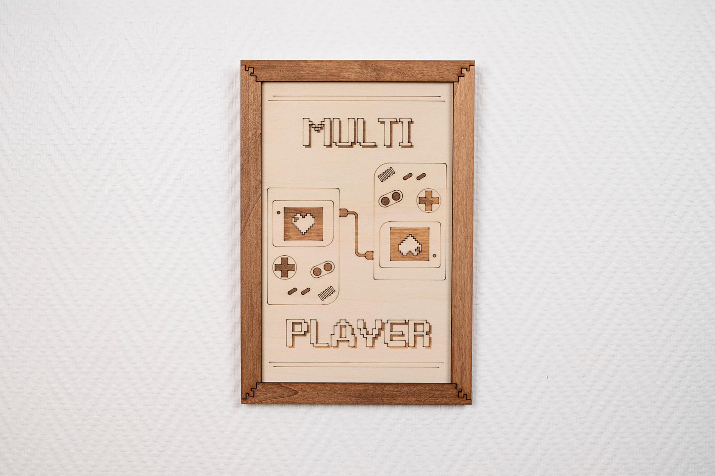 Tableau décoratif Multi Player en bois – Rétro gaming 8-bit – Cadeau geek couple Saint-Valentin vintage