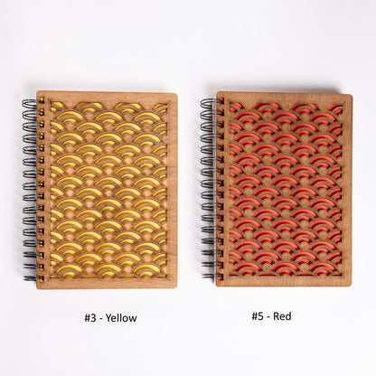 A5 Spiral Notebook Dark Wood Japanese Waves Pattern – Bullet Journal, Guest Book, Notes, Wedding, Refillable, Handmade Gift