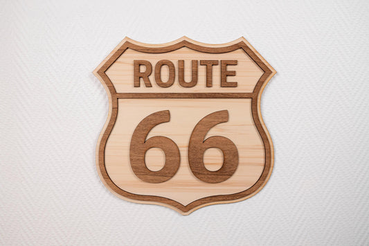 Route 66 wood wall decoration – Vintage USA car road trip sign – Retro American wall art – Made in France