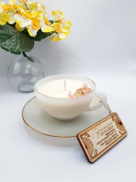 Bougie parfumée Monoï 100g – Tasse Arcopal vintage avec soucoupe – Bougie artisanale en cire de soja végétale - 2