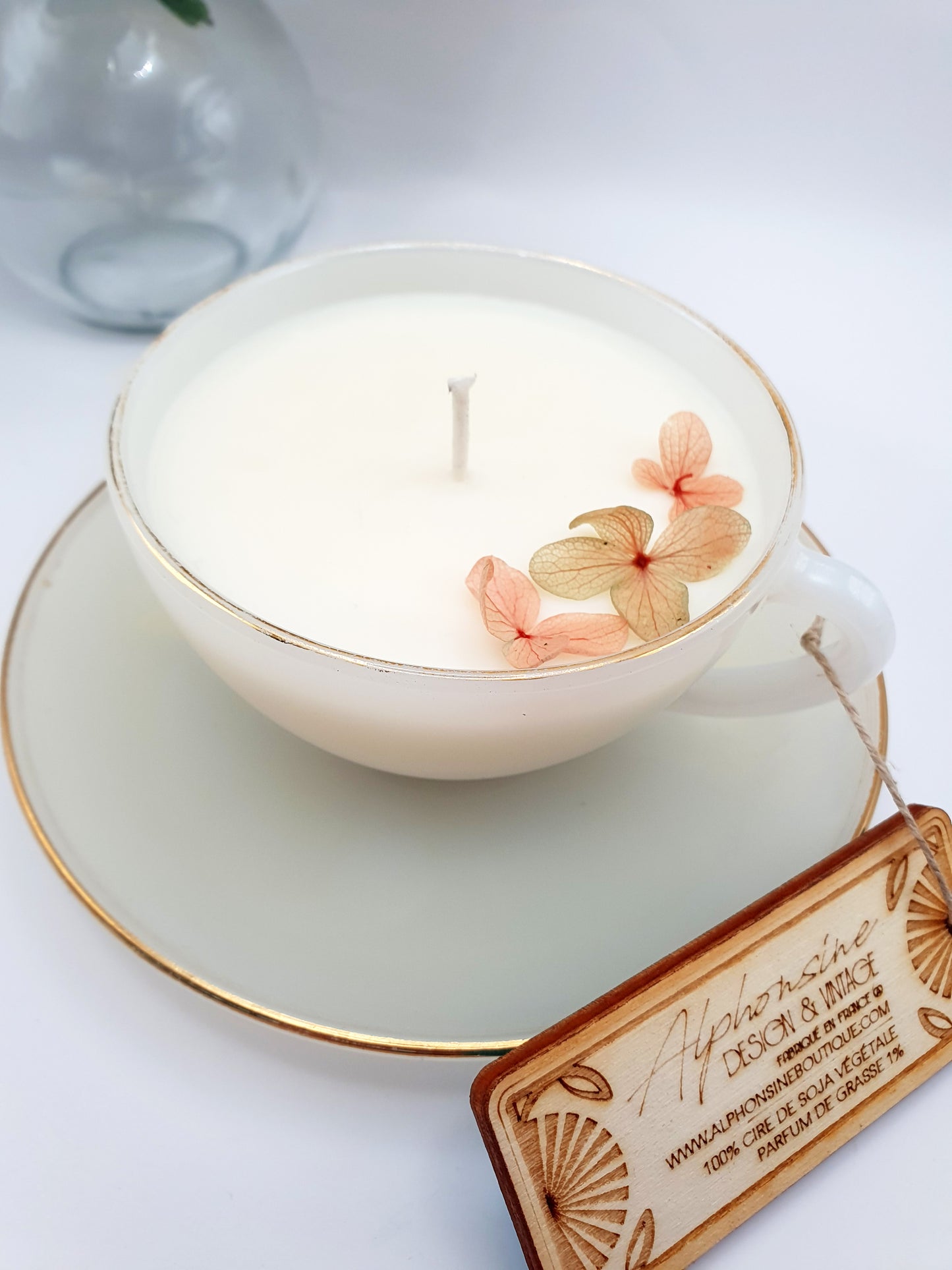 Bougie parfumée Monoï 100g – Tasse Arcopal vintage avec soucoupe – Bougie artisanale en cire de soja végétale - 2
