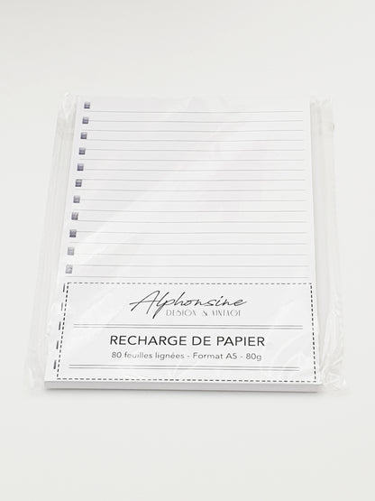 Recharge papier ligné A5 – 80 feuilles (160 pages) – Papier 80g