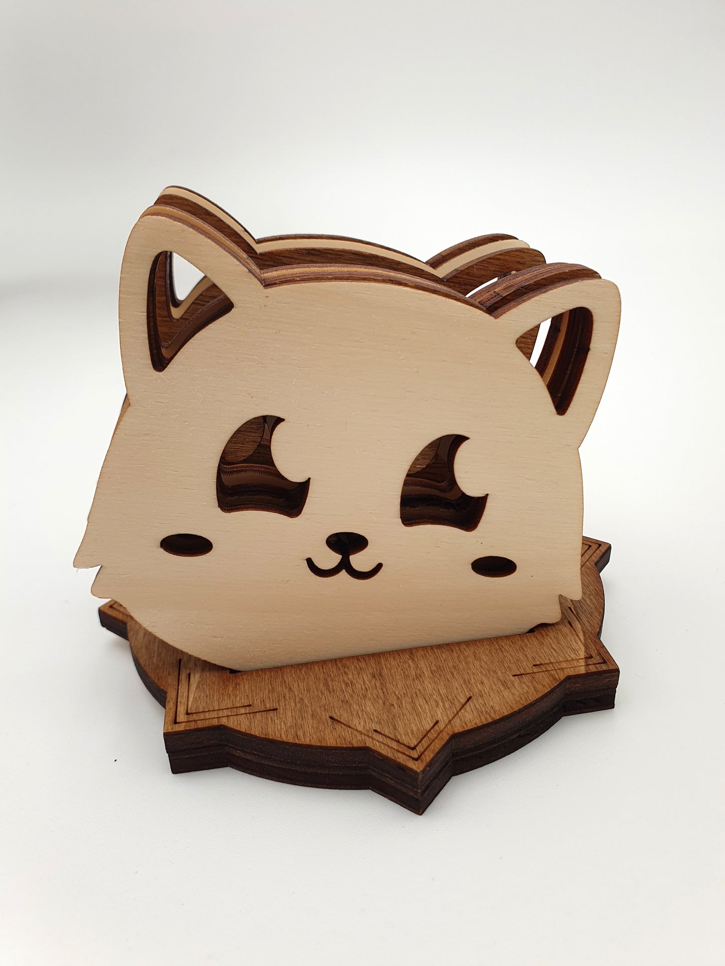 Set of cute reversible cat glass coasters wood kawaii manga anime japanese cute adorable original manga japan kitten cat fan