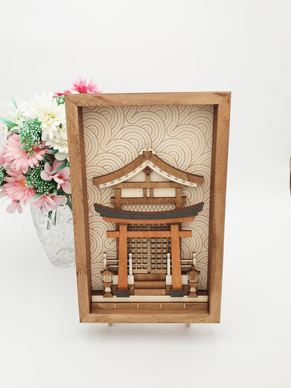 Tableau décoratif en bois – Temple Japonais - Sanctuaire Shinto – Décoration murale artisanale inspirée du Japon
