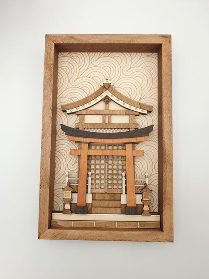 Tableau décoratif en bois – Temple Japonais - Sanctuaire Shinto – Décoration murale artisanale inspirée du Japon